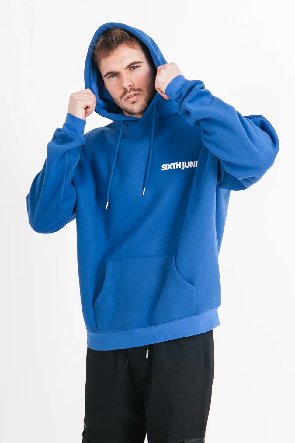Sweat Capuche Oversize Logo Decale Bleu
