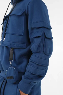 Sweat Capuche Petit Sac Bleu Fonce