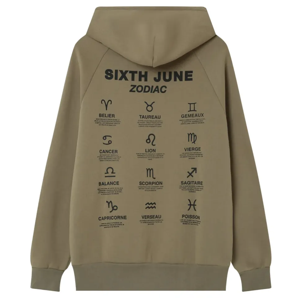 Sweat Capuche Signes Zodiaque Vert Kaki
