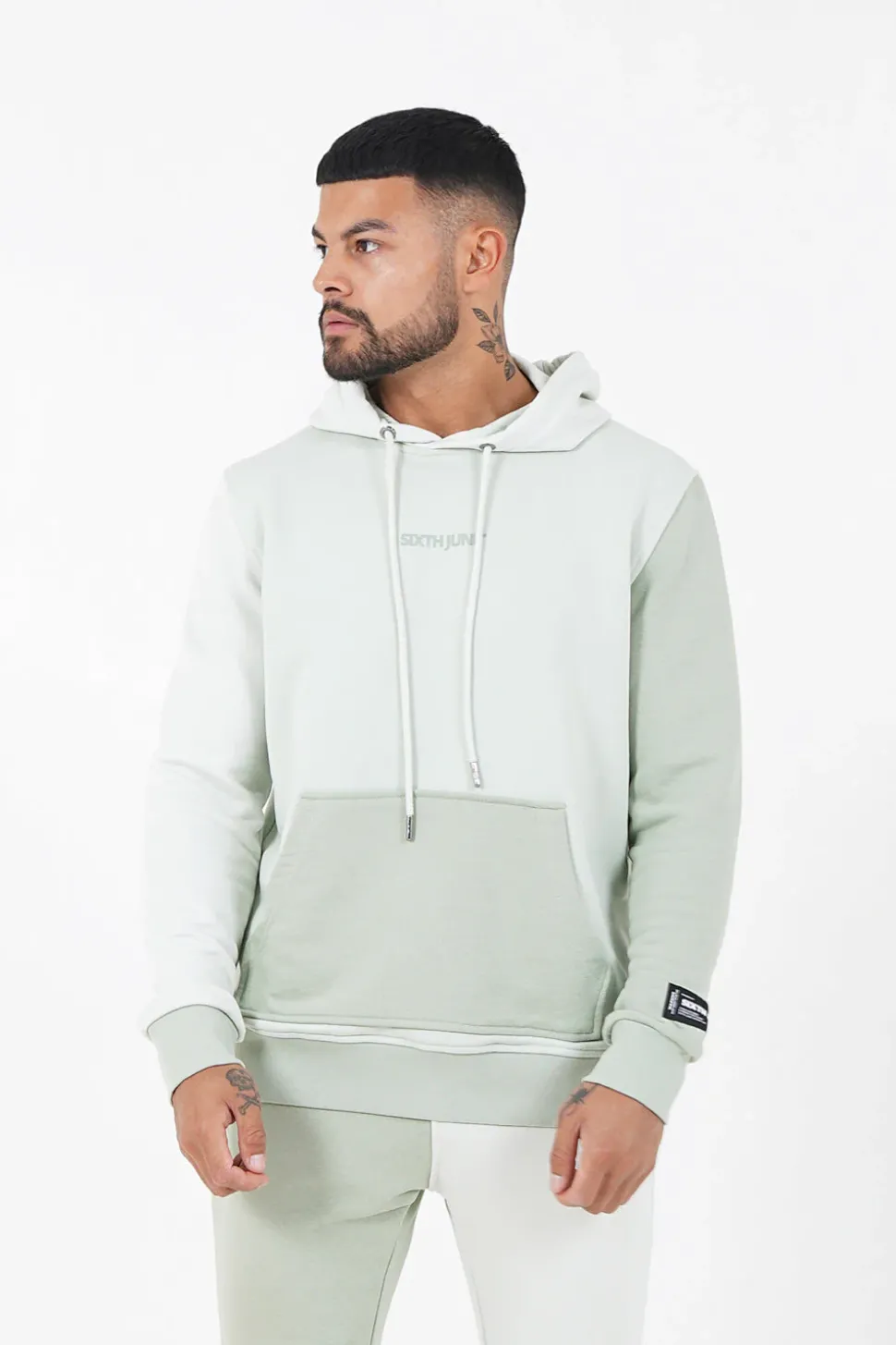 Sweat Capuche Tricolore Logo Vert Clair