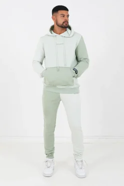 Sweat Capuche Tricolore Logo Vert Clair