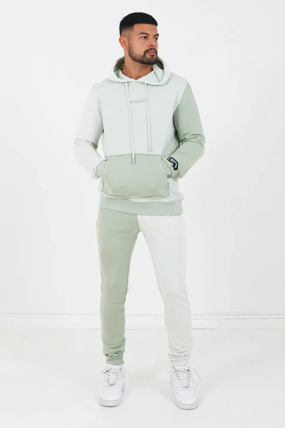 Sweat Capuche Tricolore Logo Vert Clair