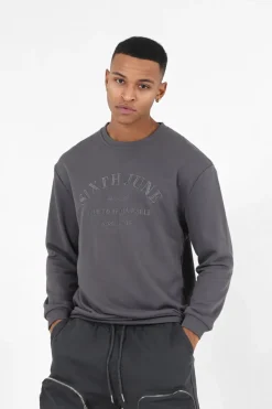 Sweatshirt Broderies Gris Fonce