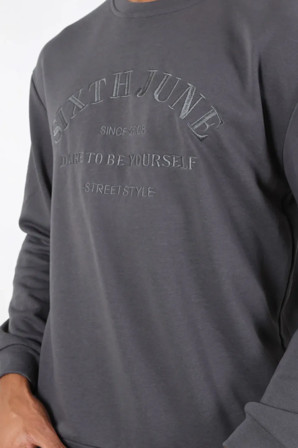 Sweatshirt Broderies Gris Fonce