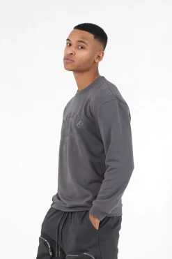 Sweatshirt Broderies Gris Fonce