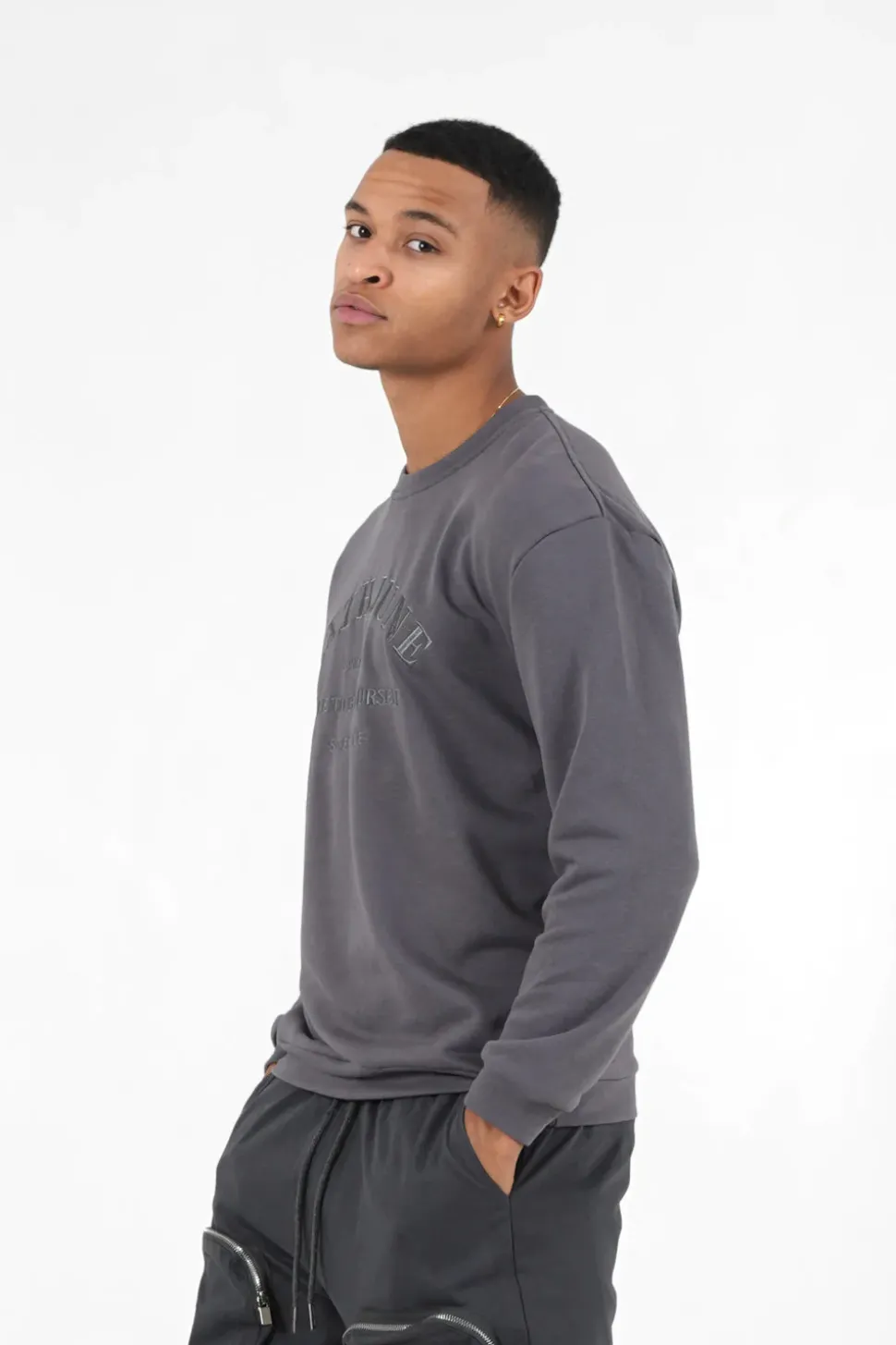 Sweatshirt Broderies Gris Fonce