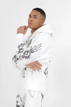 Sweatshirt Capuche Inspiration Tarot Blanc
