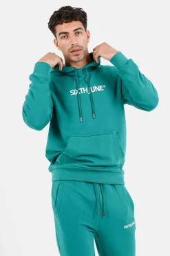 Sweatshirt Capuche Logo Brode Vert