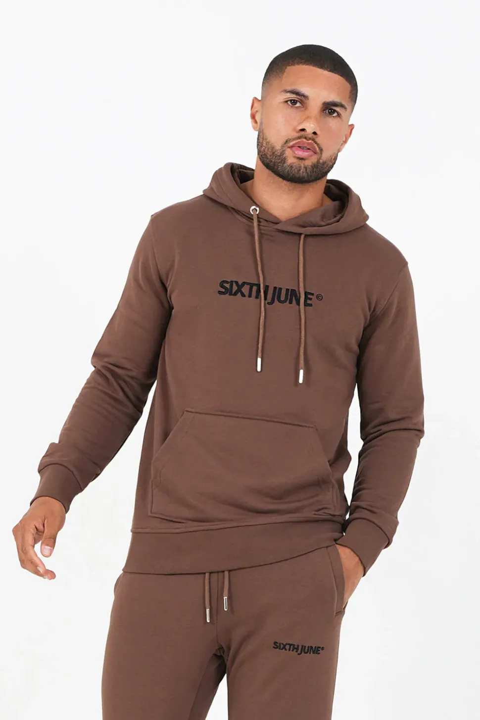 Sweatshirt Capuche Logo Brode Marron