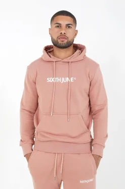 Sweatshirt Capuche Logo Brode Rose