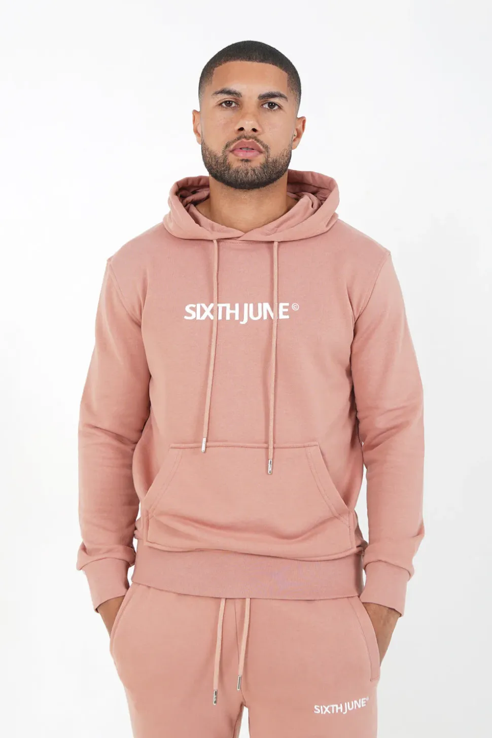 Sweatshirt Capuche Logo Brode Rose