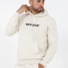 Sweatshirt Capuche Logo Brode Beige Clair