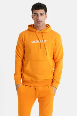 Sweatshirt Capuche Logo Brode Orange