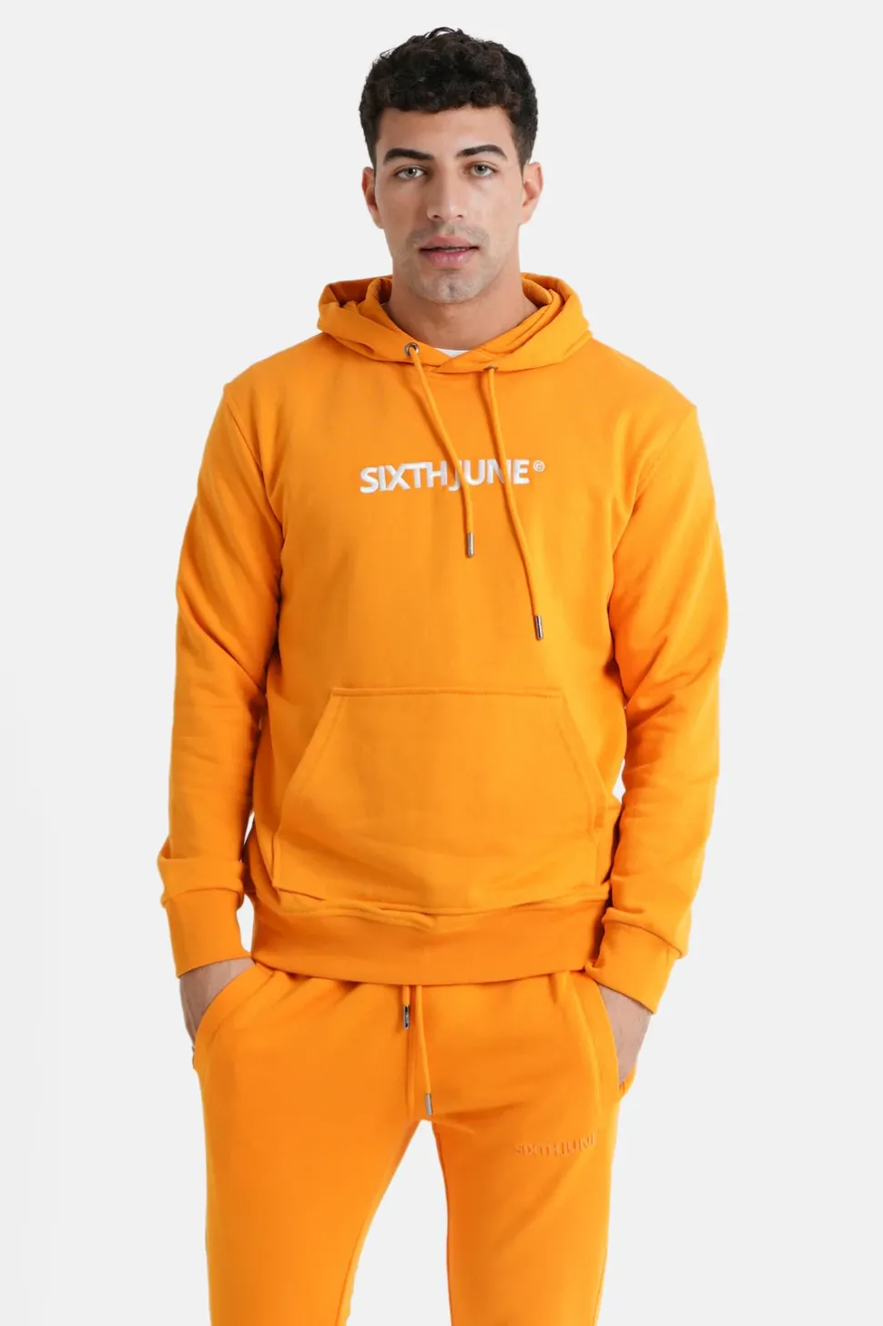 Sweatshirt Capuche Logo Brode Orange