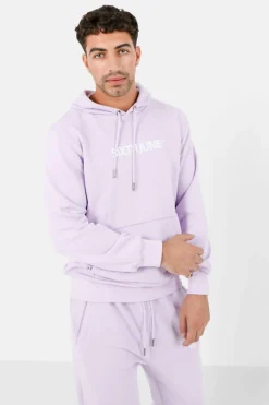 Sweatshirt Capuche Logo Brode Violet Clair