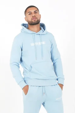 Sweatshirt Capuche Logo Brode Bleu Clair