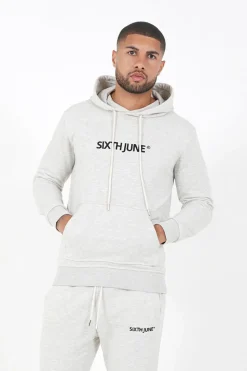 Sweatshirt Capuche Logo Brode Gris Clair
