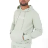 Sweatshirt Capuche Logo Brode Vert Clair