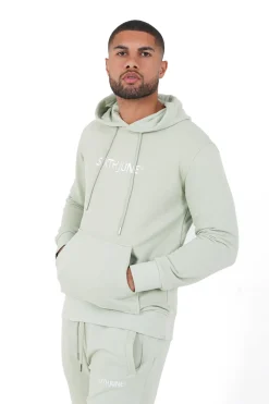 Sweatshirt Capuche Logo Brode Vert Clair