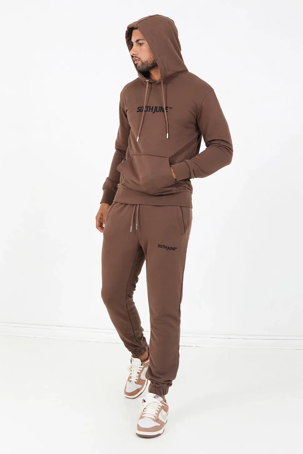 Sweatshirt Capuche Logo Brode Marron