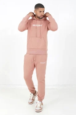 Sweatshirt Capuche Logo Brode Rose