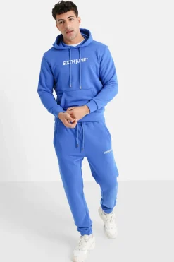 Sweatshirt Capuche Logo Brode Bleu Fonce