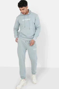 Sweatshirt Capuche Logo Brode Bleu Clair