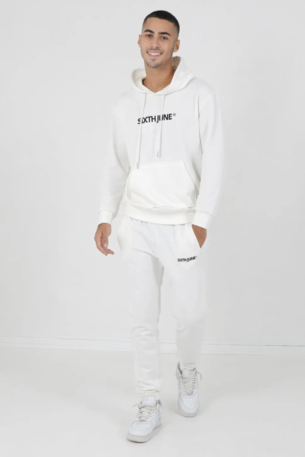 Sweatshirt Capuche Logo Brode Blanc