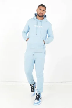 Sweatshirt Capuche Logo Brode Bleu Clair