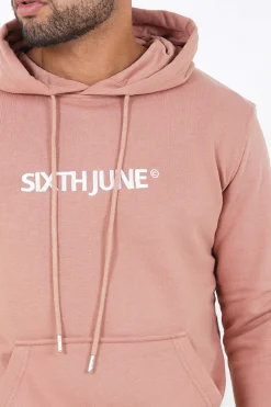 Sweatshirt Capuche Logo Brode Rose
