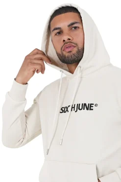 Sweatshirt Capuche Logo Brode Beige Clair