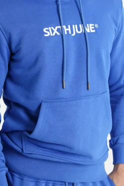 Sweatshirt Capuche Logo Brode Bleu Fonce