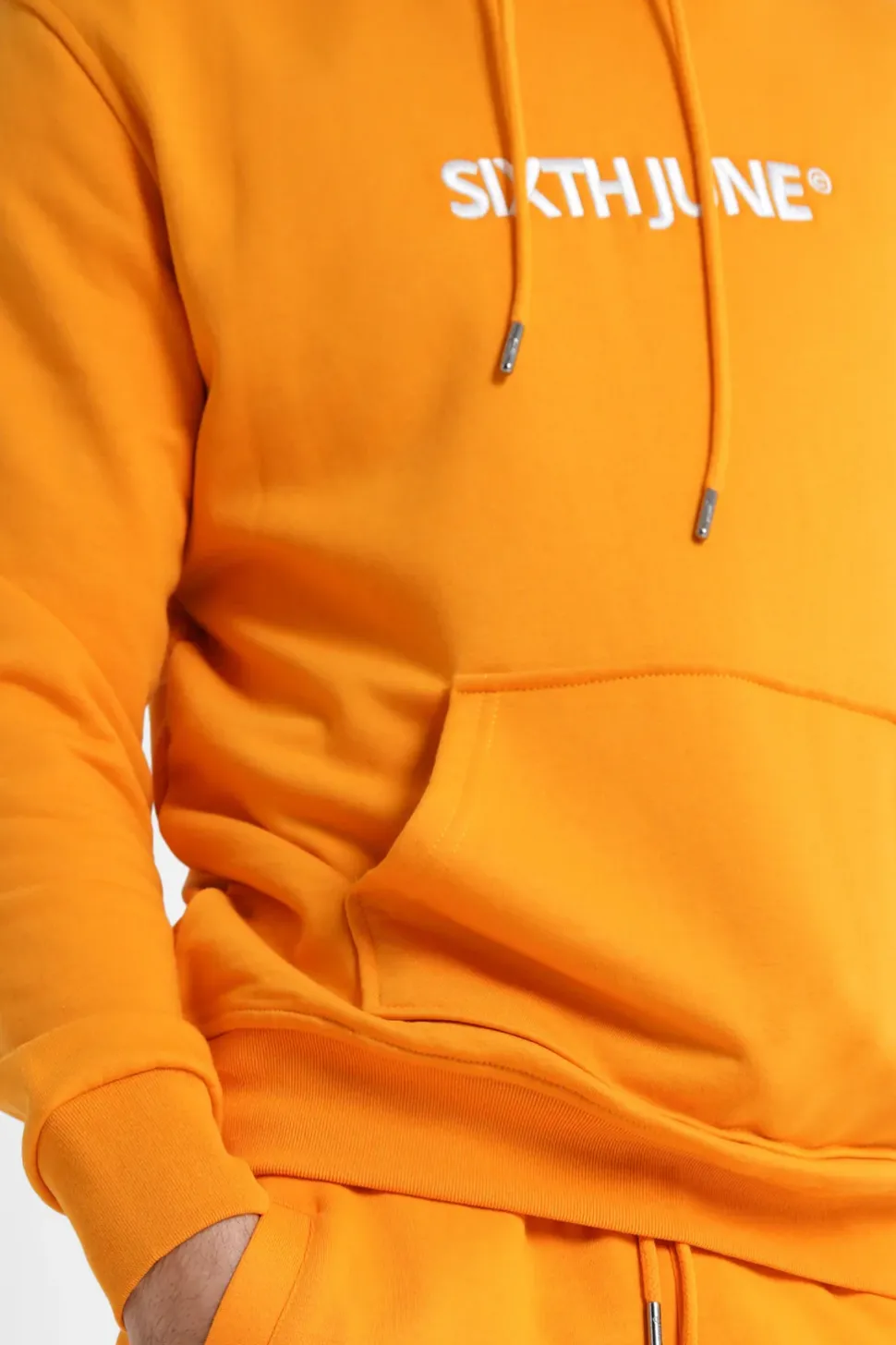 Sweatshirt Capuche Logo Brode Orange