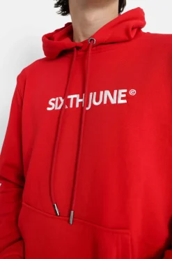 Sweatshirt Capuche Logo Brode Rouge