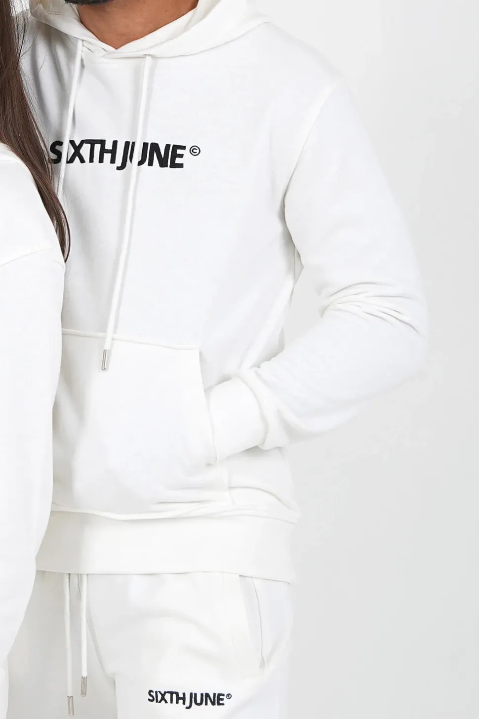 Sweatshirt Capuche Logo Brode Blanc