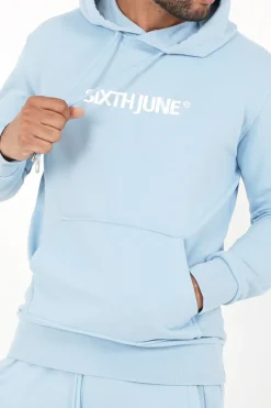 Sweatshirt Capuche Logo Brode Bleu Clair