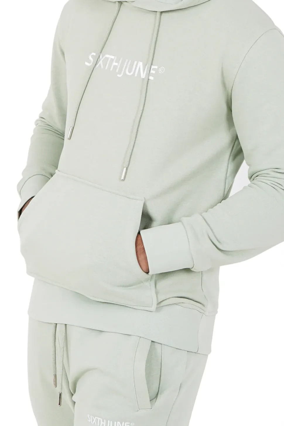 Sweatshirt Capuche Logo Brode Vert Clair