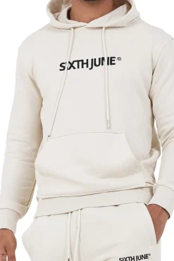 Sweatshirt Capuche Logo Brode Beige Clair