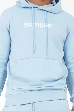 Sweatshirt Capuche Logo Brode Bleu Clair