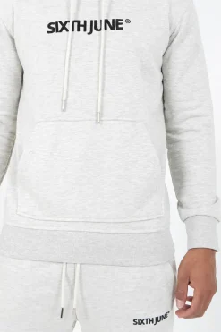 Sweatshirt Capuche Logo Brode Gris Clair