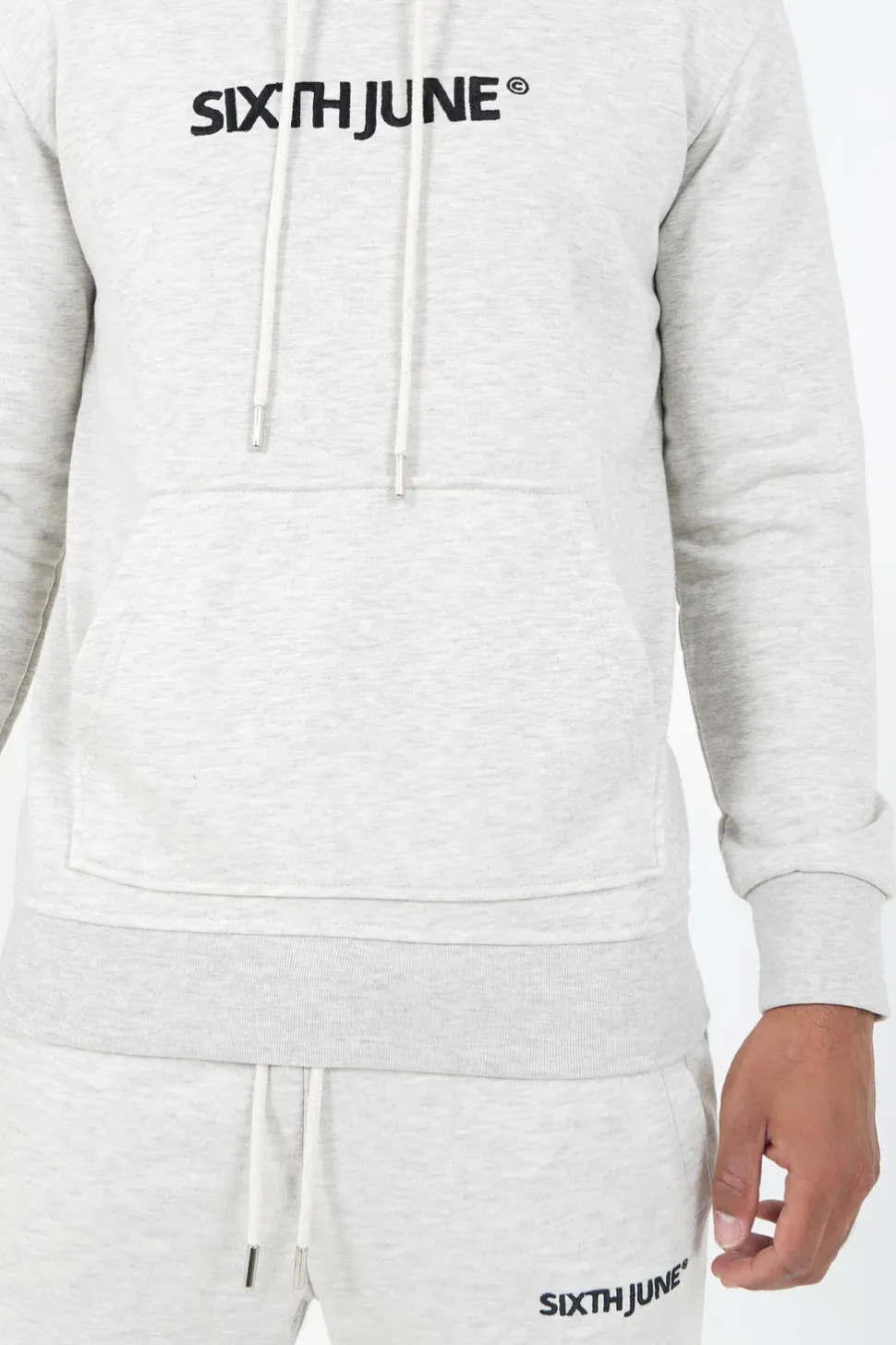 Sweatshirt Capuche Logo Brode Gris Clair