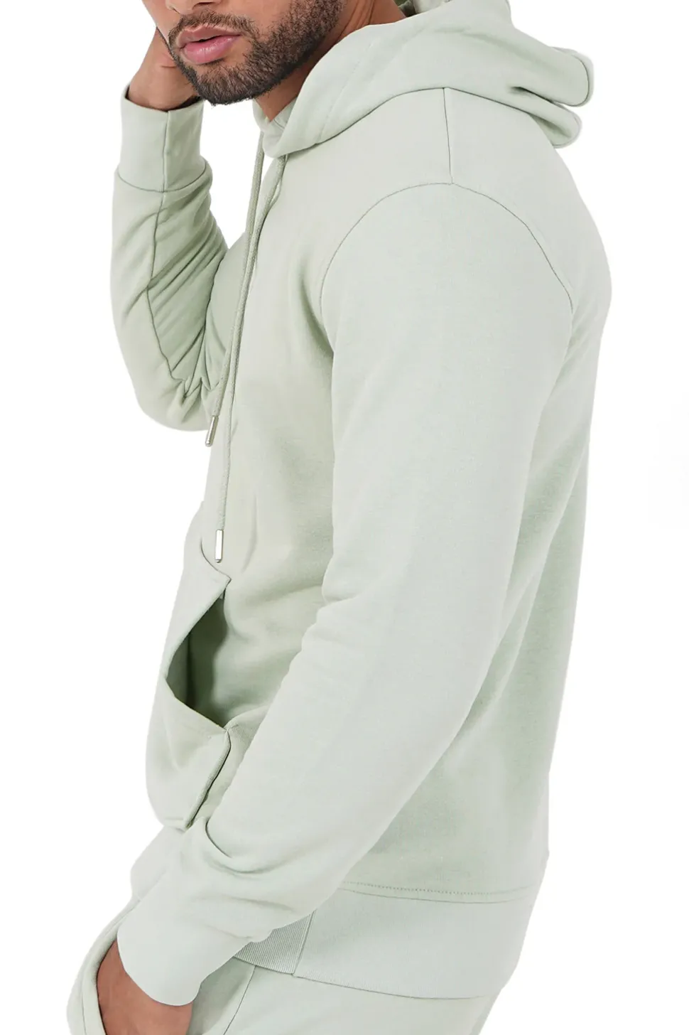 Sweatshirt Capuche Logo Brode Vert Clair