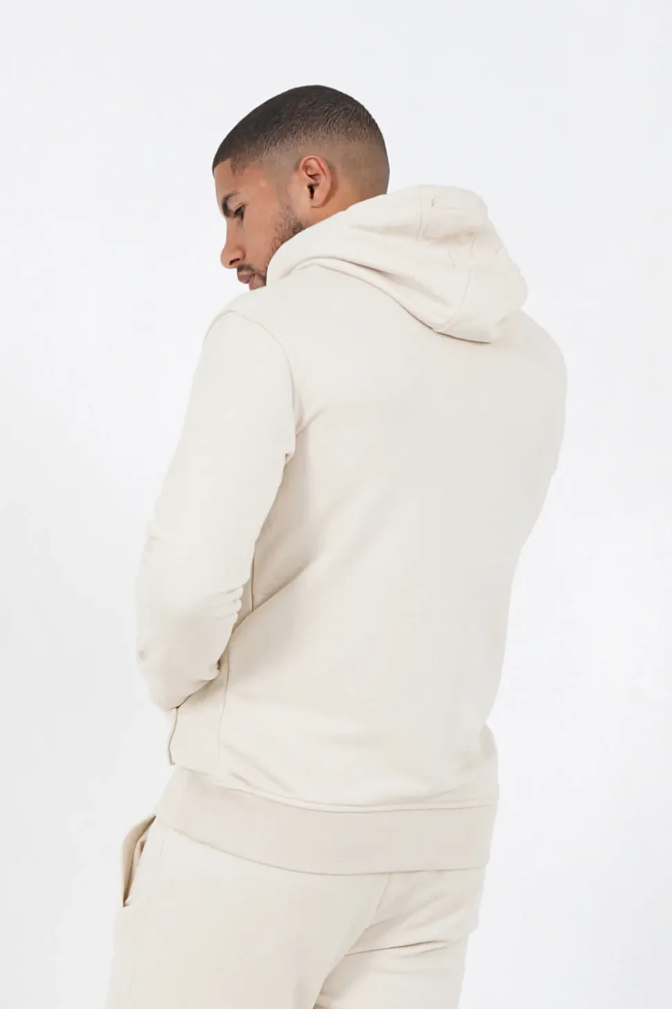 Sweatshirt Capuche Logo Brode Beige Clair