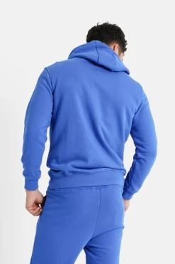 Sweatshirt Capuche Logo Brode Bleu Fonce
