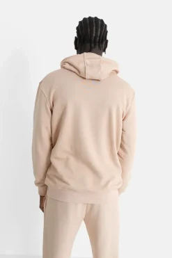 Sweatshirt Capuche Logo Brode Beige