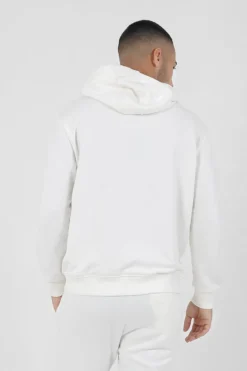 Sweatshirt Capuche Logo Brode Blanc