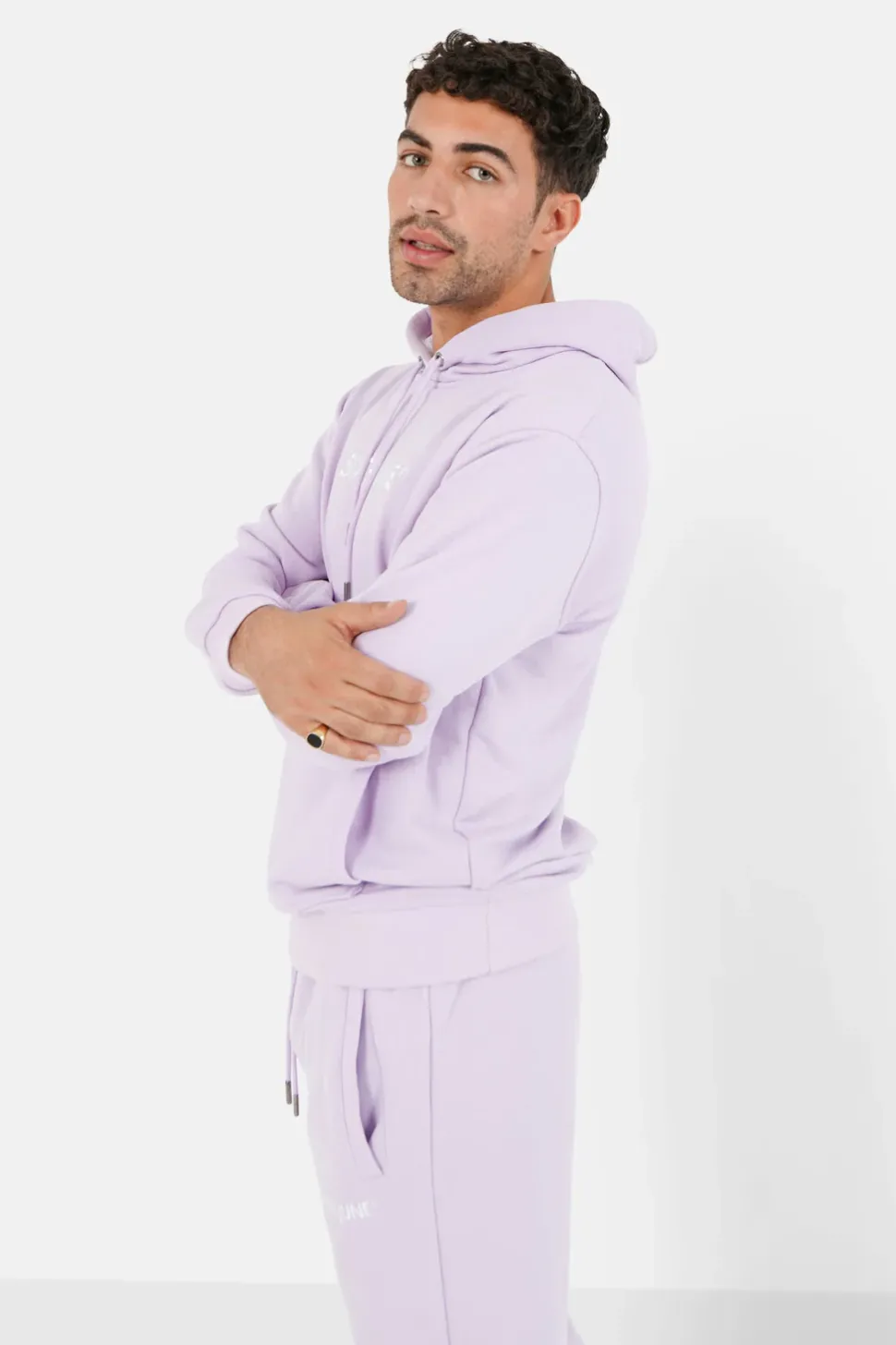 Sweatshirt Capuche Logo Brode Violet Clair