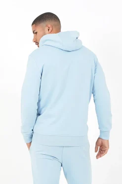Sweatshirt Capuche Logo Brode Bleu Clair