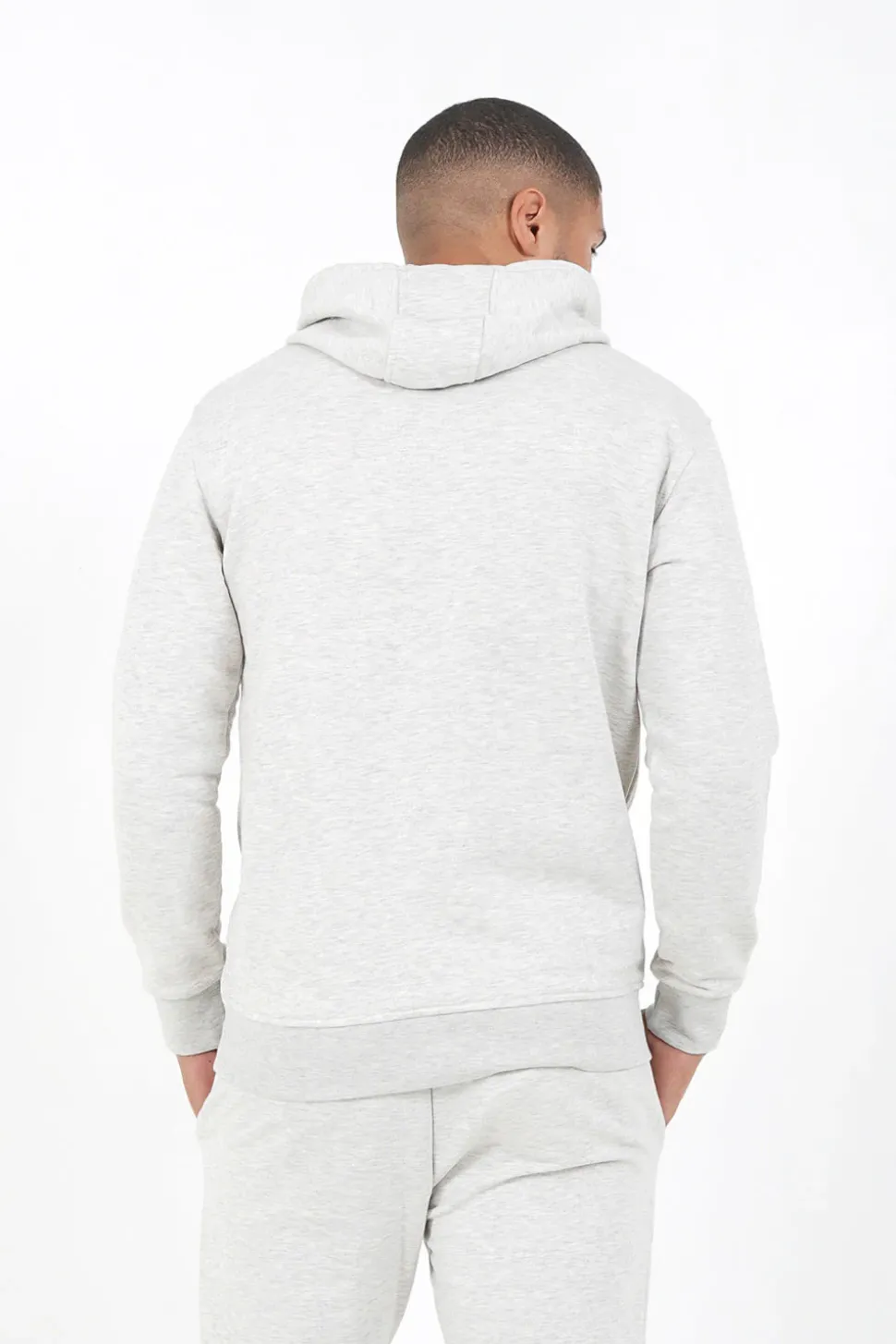 Sweatshirt Capuche Logo Brode Gris Clair