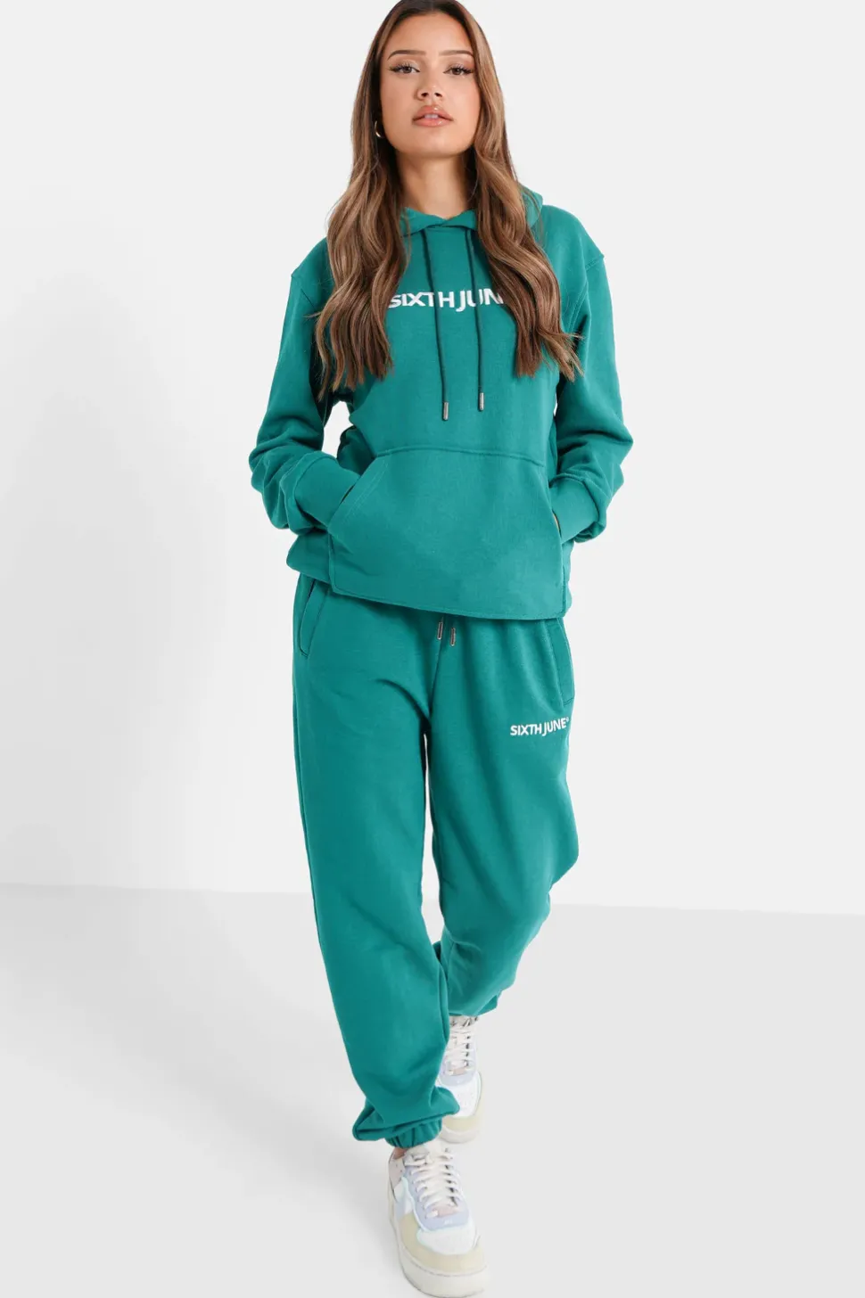 Sweatshirt Capuche Logo Brode Vert